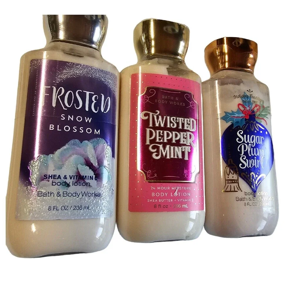 3 BATH & BODY‎ WORKS Body Lotions Snow Blossom Peppermint Sugar Plum